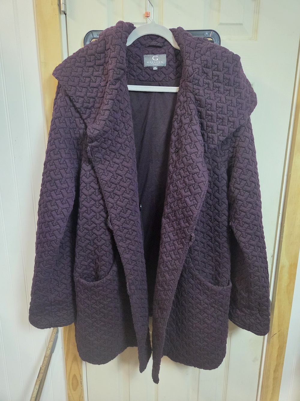 Gallery Quilted Hooded Pea Coat in Plum